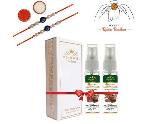 Rakhi, Perfume Set  (Rakhi Combo Gift Set For Brother With Mitha Oud Chocolatey Perfume With 2 Rakhi)
