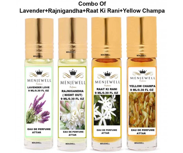 Menjewell Pack of 4 Pcs Floral Attar Combo 9ml