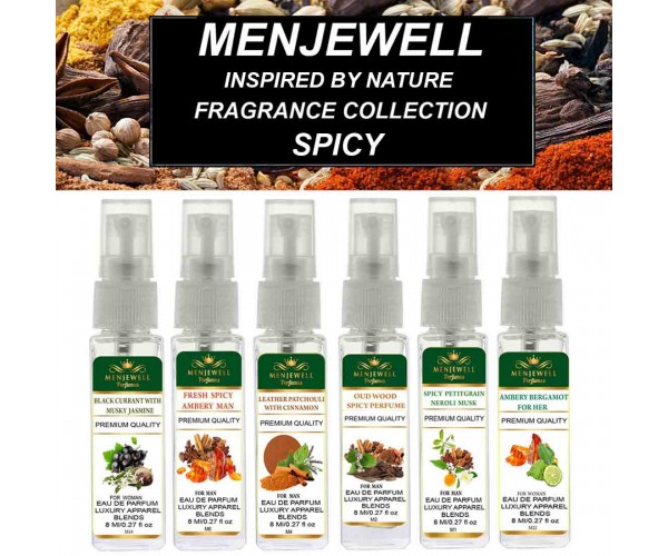 Menjewell Inspired by Nature Spicy Perfume Gift Pack for men and women(6 x 8ml)48ml