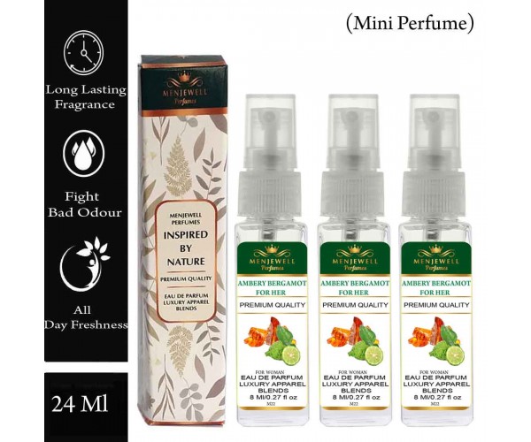 Menjewell Pack Of 3 Ambery Bergomot Men Perfume 24ml