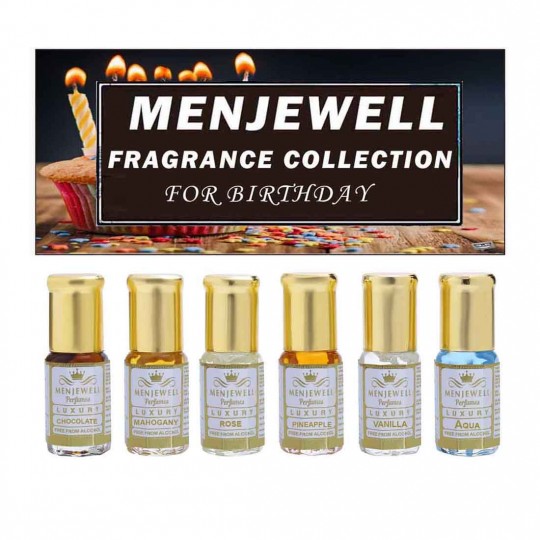 Menjewell Set Of 6  B'DAY Attar Gift Pack for men and women(6x3ml)18ml