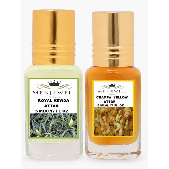 Menjewell Pack Of 2 Champa Yellow and Royal Kewda  Attar 5ml