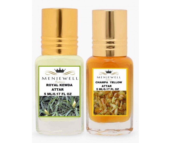 Menjewell Pack Of 2 Champa Yellow and Royal Kewda  Attar 5ml